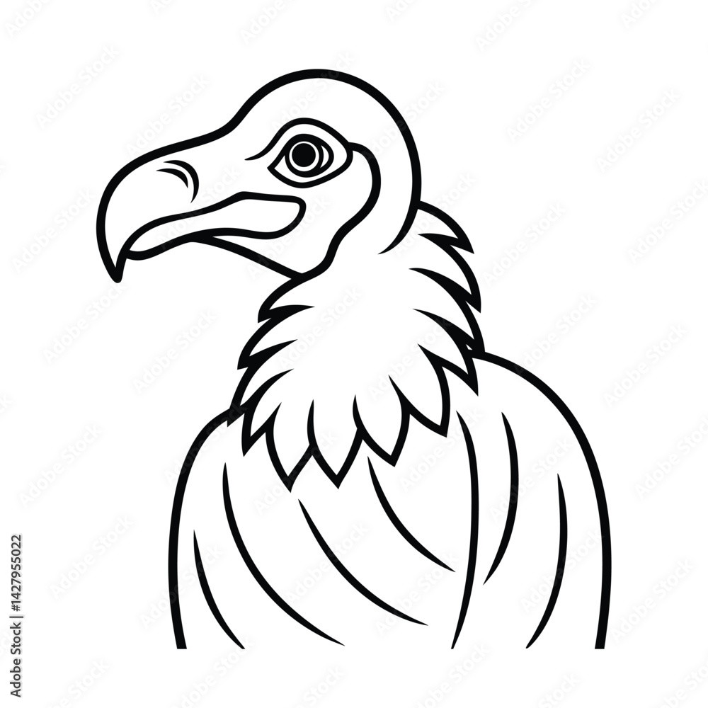 Fototapeta premium Isolated line art illustration of vulture portrait vector graphic silhouette style wildlife and scavenger concept design