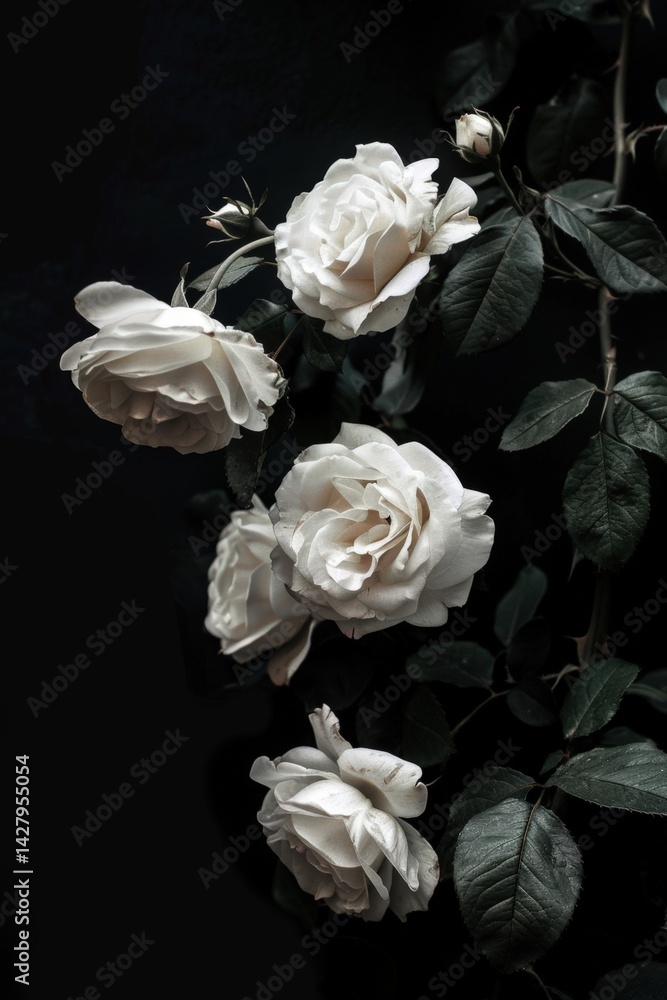 White Roses on a Dark Background