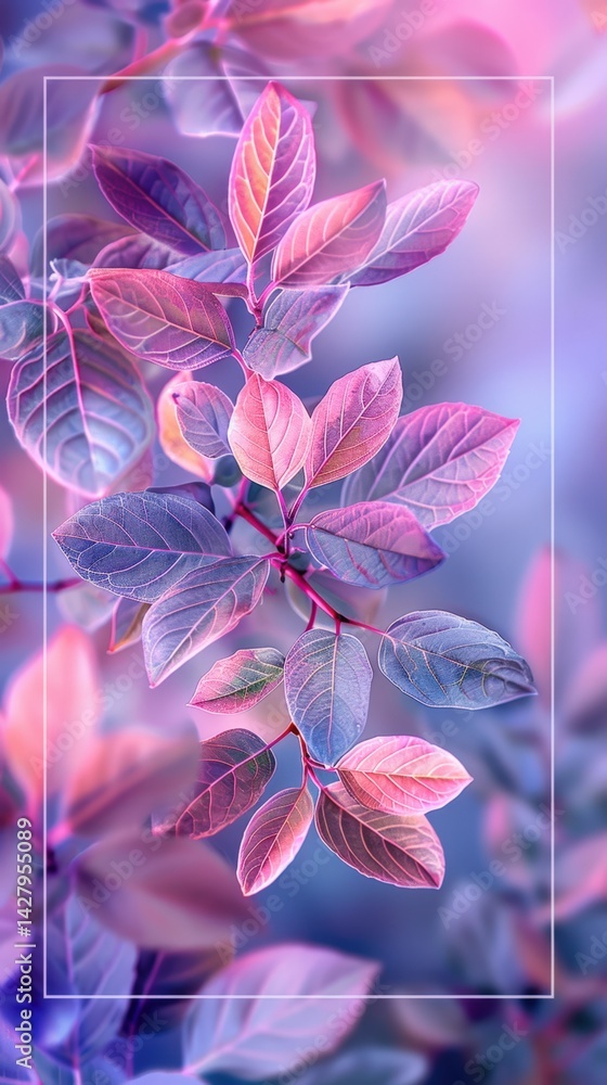 Purple leaves rectangular frame for wedding, birthday, invitation card, wallpaper, spring decoration etc.