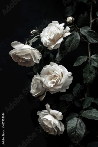 Obraz na płótnie White Roses on a Dark Background w salonie