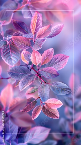 Obraz na płótnie Purple leaves rectangular frame for wedding, birthday, invitation card, wallpaper, spring decoration etc. w salonie