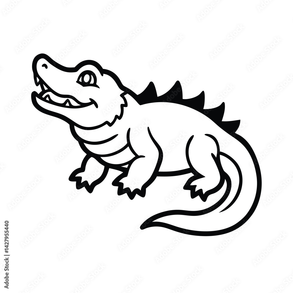 Fototapeta premium Cartoon alligator vector illustration friendly reptile outline design for childrens book decoration and creative projects