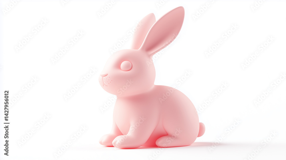 Obraz premium Minimalist 3D Easter Bunny Silhouette in Solid Pastel Pink, Clean Modern Design, Ultra HD, Isolated on White Background, Generated AI 