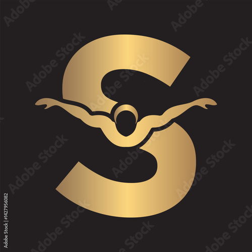 Swimming Logo combine with letter S vector template