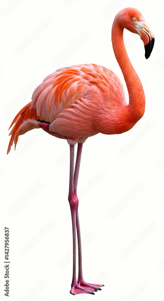 Obraz premium Standing Flamingo Isolated on White Background Bird Photography