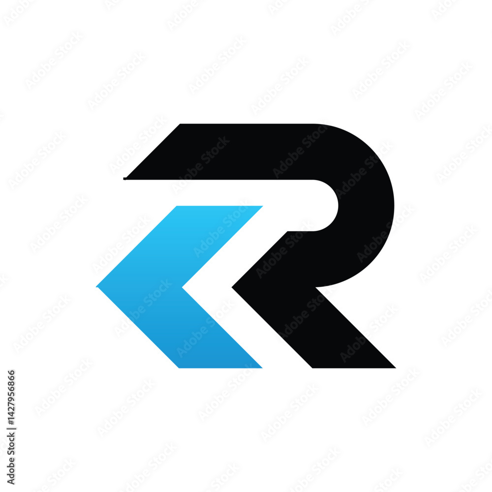 this is a flat logo design of initial R with a blue arrow head facing left for rewind logo in white color on a white background this is a flat logo design of initial R with a blue arrow head facing left for rewind logo in white color on a white background