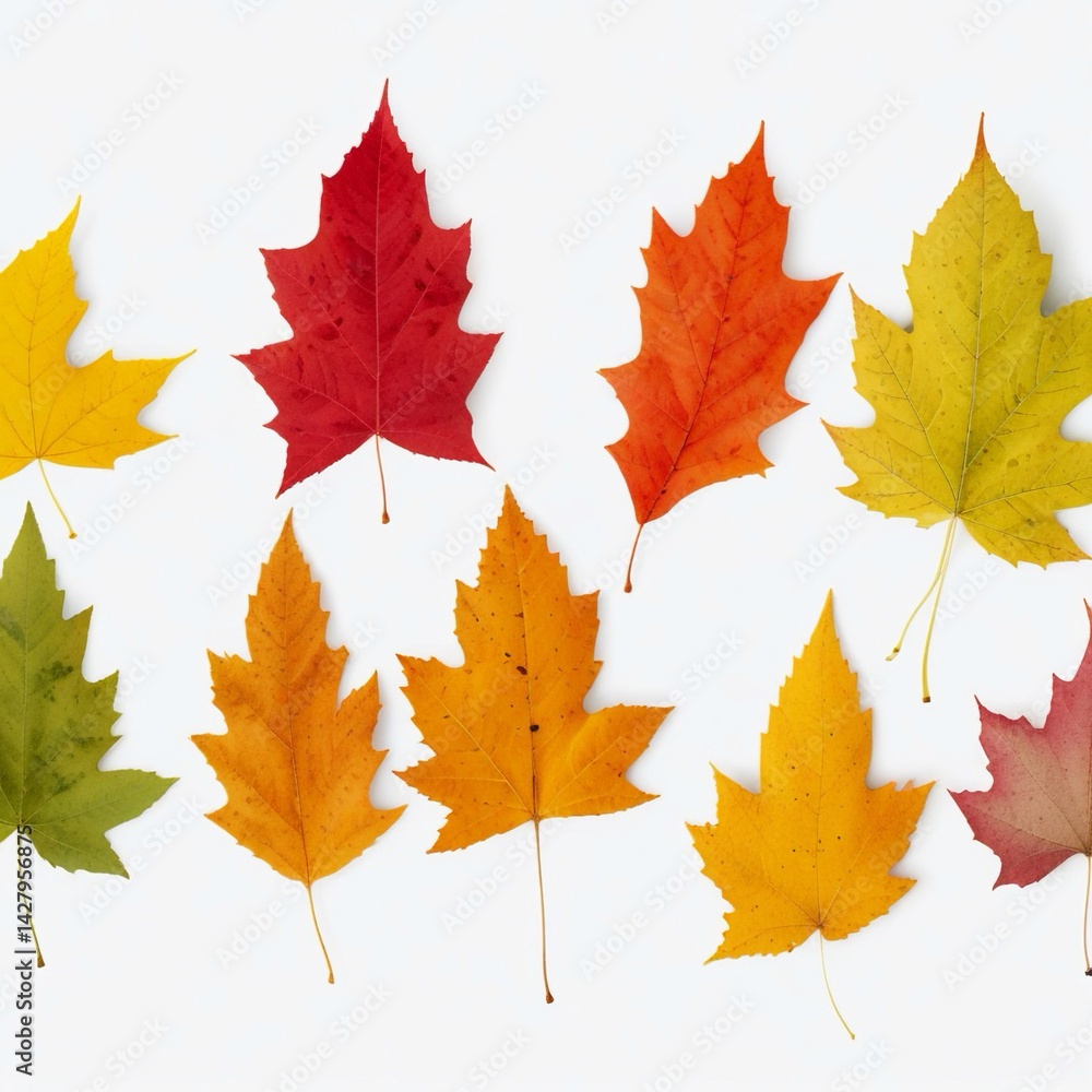 A collection of colorful autumn maple leaves. They range in shades from vibrant green and yellow to warm orange and deep red. A collection of colorful autumn maple leaves. They range in shades from vibrant green and yellow to warm orange and deep red.