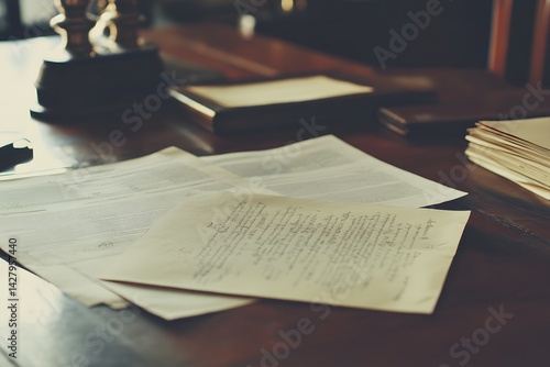 Antique Documents on Wooden Desk