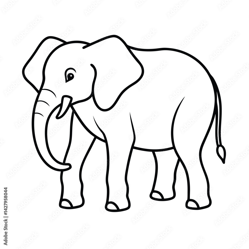 Fototapeta premium Elephant outline vector illustration simple design for coloring books and educational resources black and white