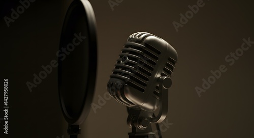 Vintage Microphone Retro Audio Recording Equipment, Podcast, Studio, Broadcasting, Music Production