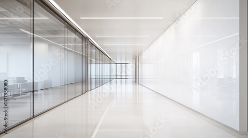 Wallpaper Mural Bright natural light illuminates a wide empty white wall in a modern office hallway, neutral tones, clean minimalist design Torontodigital.ca