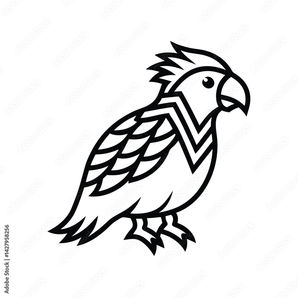 Fototapeta premium kakapo tribal style black line art vector on white for web and graphic design