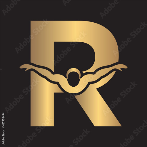 Swimming Logo combine with letter R vector template