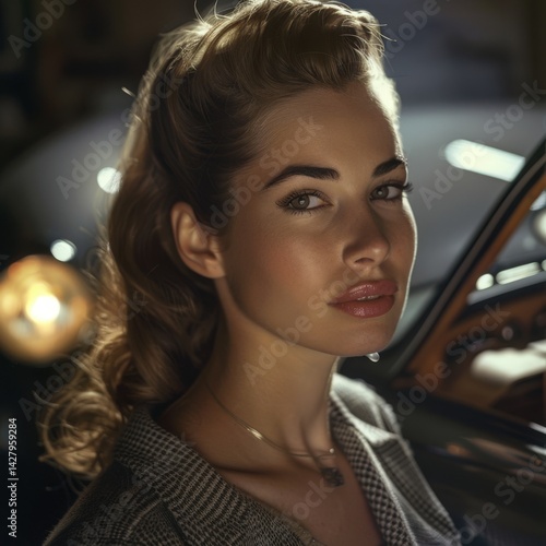 Beautiful Blonde Woman Next to Car Fictional Character Created By Generative AI
