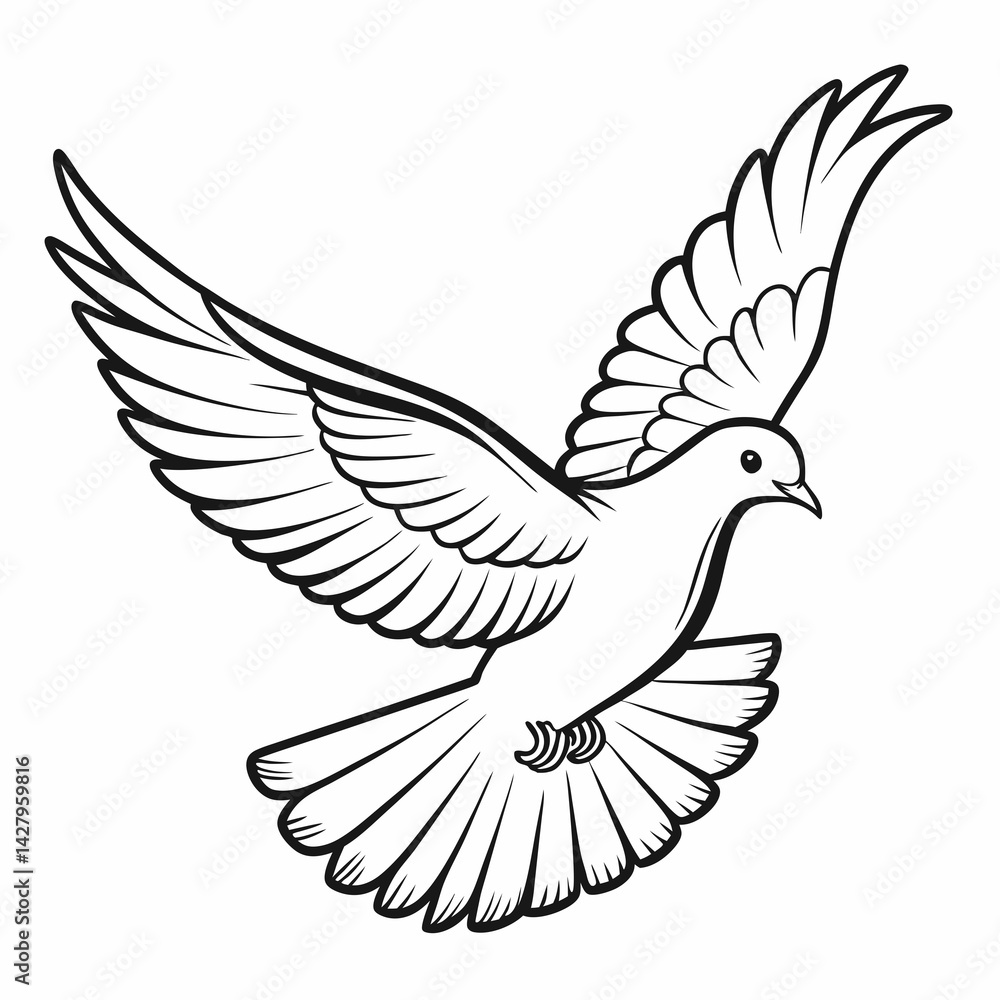 Obraz premium Flying Dove Outline Vector – AI Graphic Design File on White Background | Microstock Digital Download