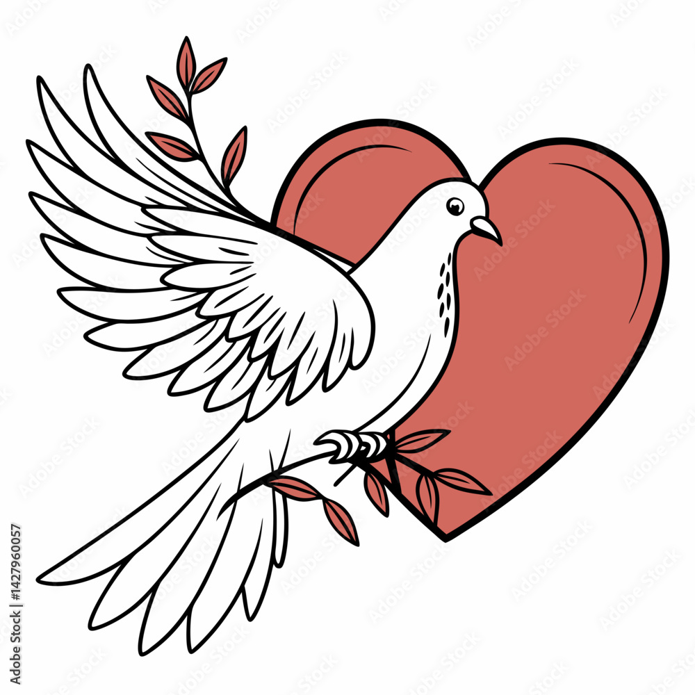 Obraz premium Heart and Dove AI Graphic Design on White Background – Romantic Vector Art for Digital Use