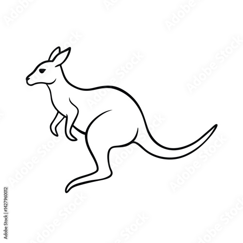 Simple black and white outline illustration of a kangaroo on a white background australian wildlife icon