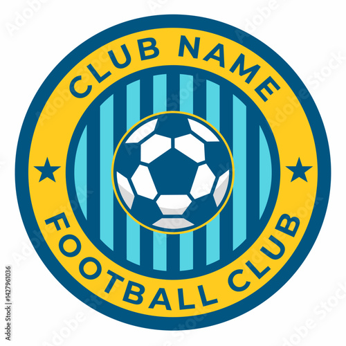 Vector illustration of a football club logo with a soccer ball and a circular badge design. Perfect for team identity, sports branding and custom football team emblems.