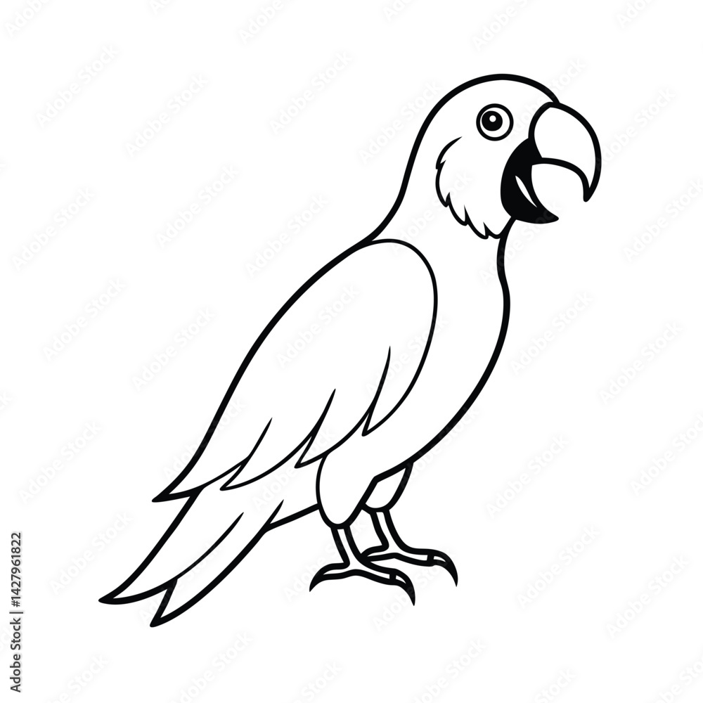 Obraz premium Black and white vector illustration of a cartoon lovebird graphic design element clip art image
