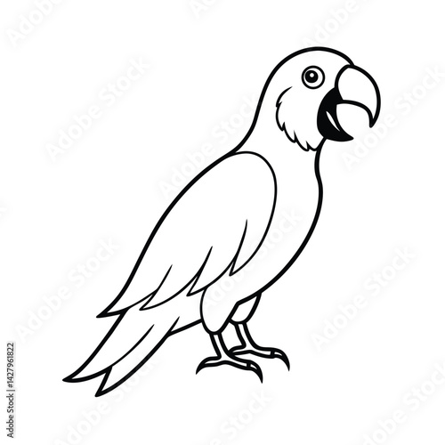 Black and white vector illustration of a cartoon lovebird graphic design element clip art image