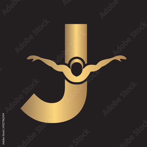 Swimming Logo combine with letter J vector template