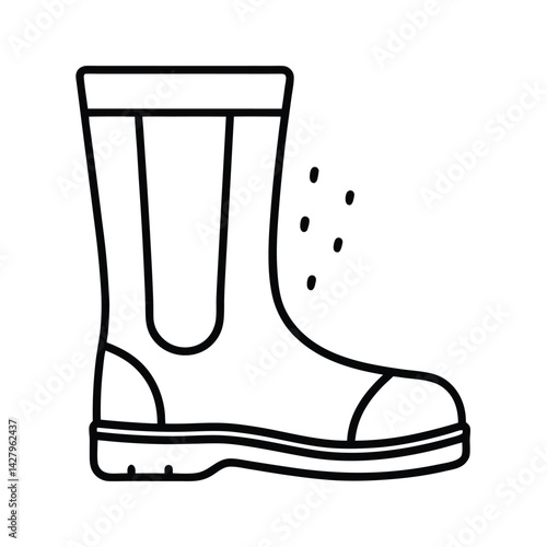 Single black outline of rain boots garden equipment farm tools vector illustration