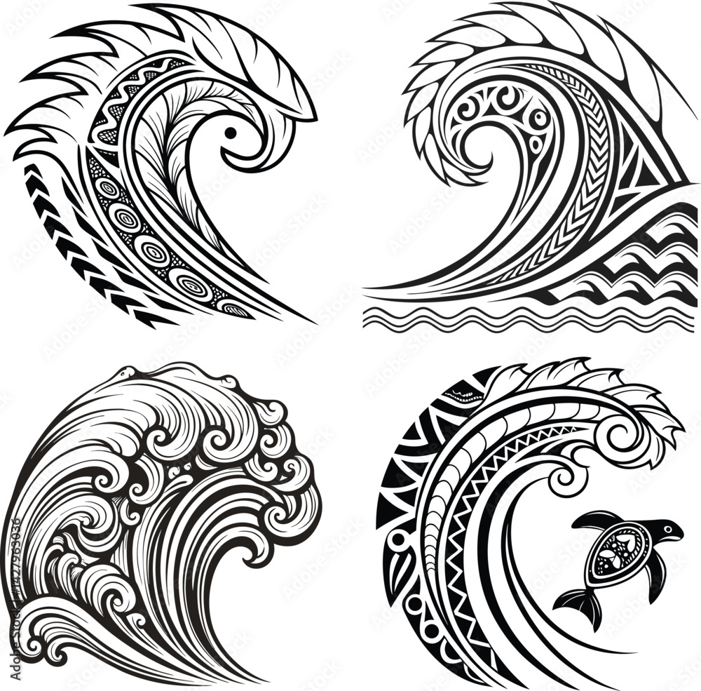 Fototapeta premium Tribal Wave Tattoo vector set