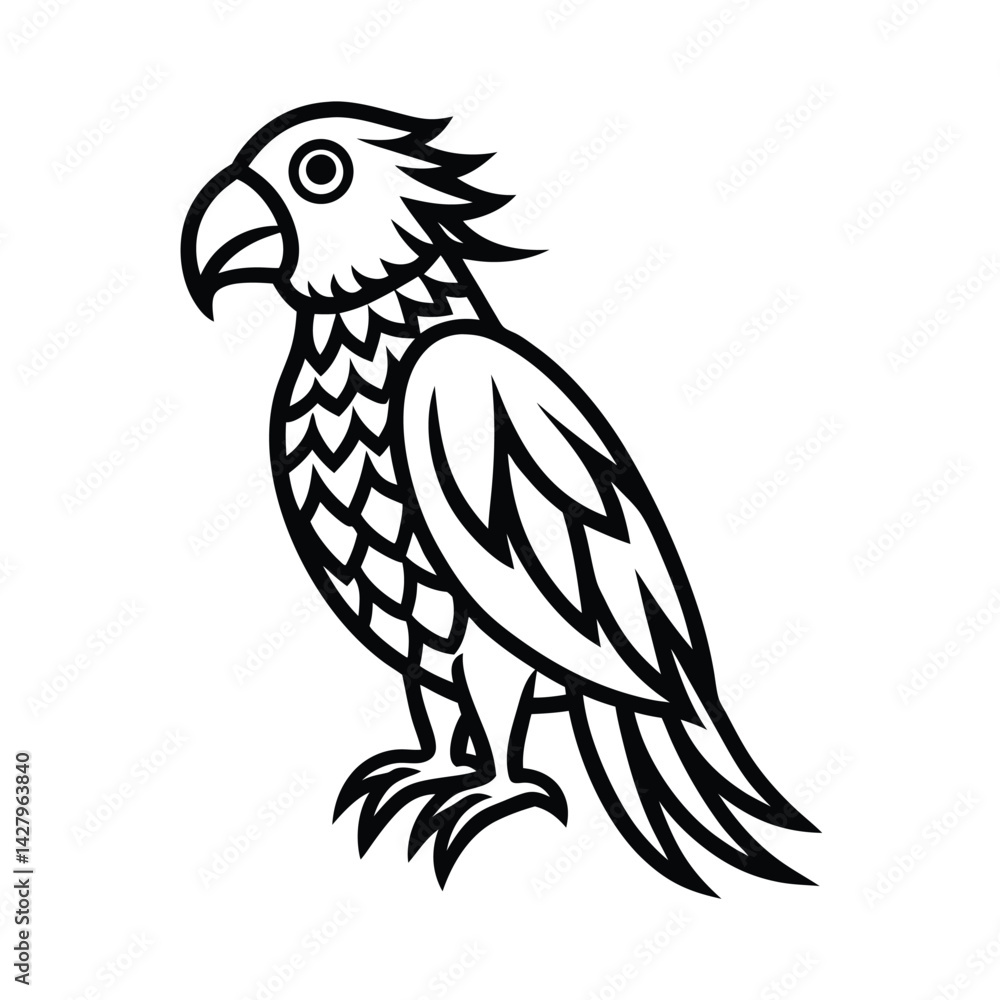 Obraz premium parrot tribal style black line art vector on white for web and graphic design