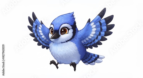 Cartoon blue jay taking flight