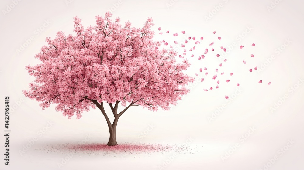 Obraz premium Minimalistic Cherry Blossom Tree with Falling Petals