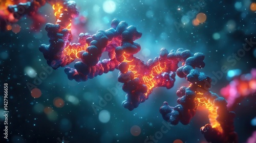 3D illustration of a DNA molecule with glowing strands.