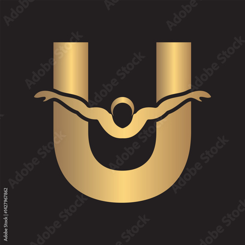 Swimming Logo combine with letter U vector template