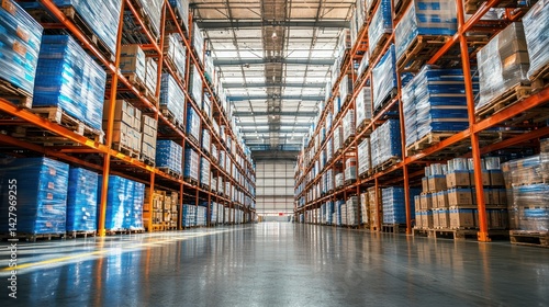 Wallpaper Mural Warehouse interior with high shelves full of goods; perspective shot;  modern storage; potential use in logistics or supply chain Torontodigital.ca