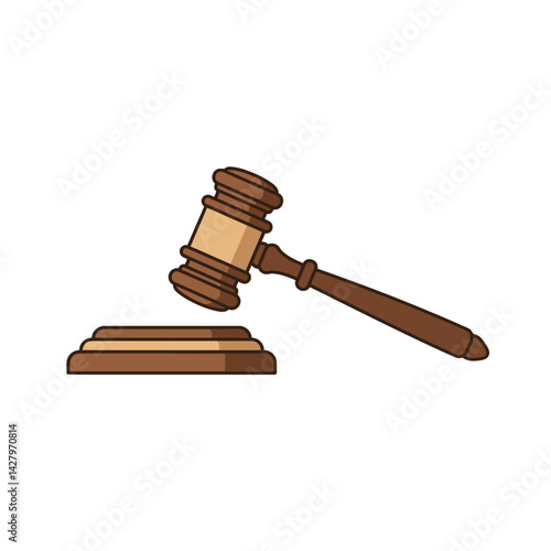 Flat Illustration Vector Wooden Gavel and Sound Block Illustration on White Background