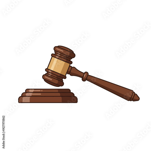 Flat Illustration Vector Wooden Gavel and Sound Block Illustration on White Background