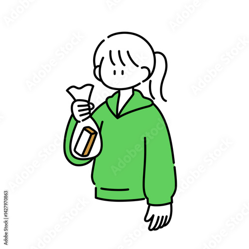 食パンを消費しきれずに困る女の子のイラスト