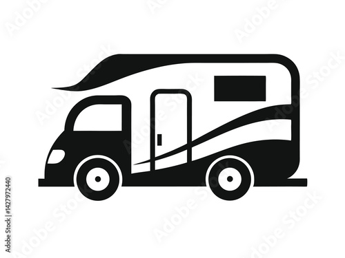 rv icon motorhome silhouette black and white illustration for web and graphic design