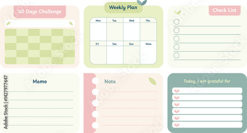 Cute decorative journal element design, planner journaling stationery elements, notepad memopad design in pastel color 