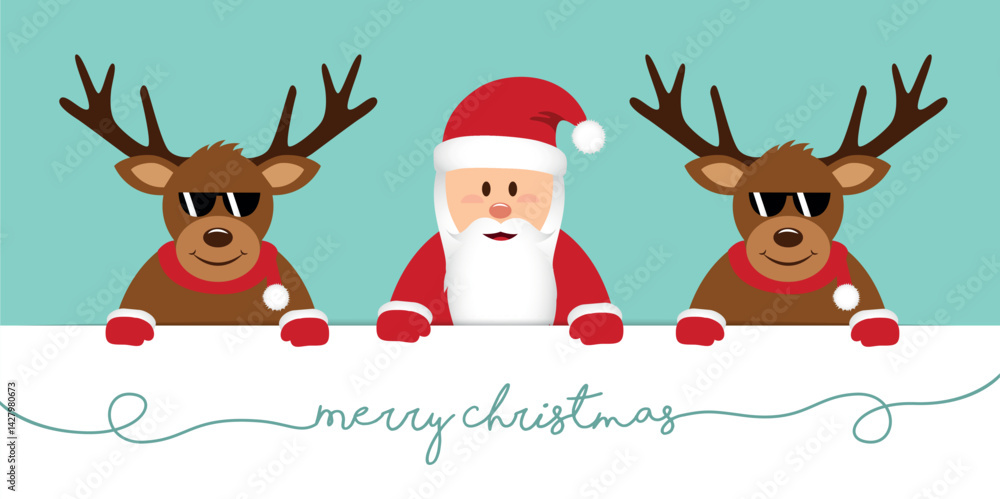 smiling happy santa claus and cool deer with sunglasses christmas cartoon vector illustration smiling happy santa claus and cool deer with sunglasses christmas cartoon vector illustration