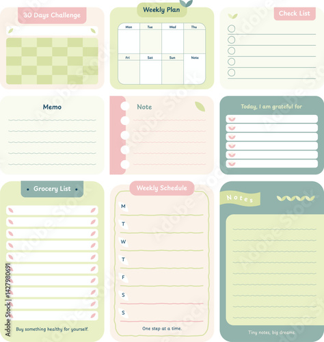 Cute decorative journal element design, planner journaling stationery elements, notepad memopad design in pastel color 