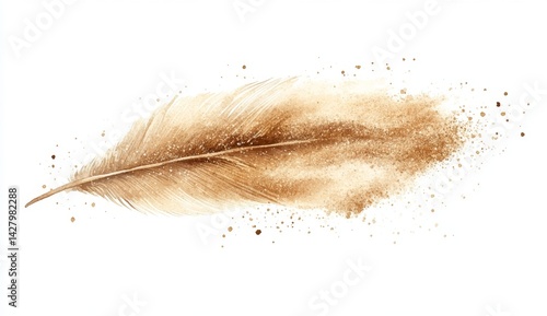 Elegant golden feather with a light golden dust splatter