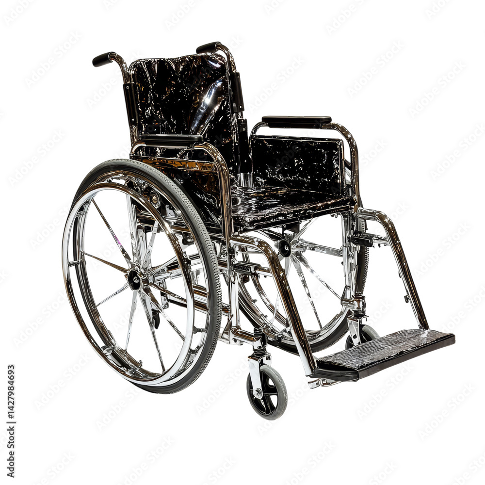Fototapeta premium A sleek, modern wheelchair designed for mobility and comfort, featuring a shiny frame and sturdy wheels.