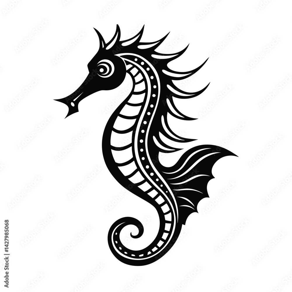 Obraz premium stunning seahorses tribal style scaly texture black vector for web and graphic design