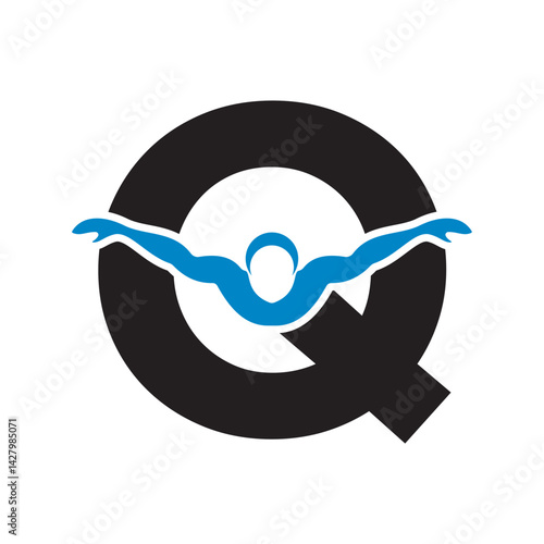 Swimming Logo combine with letter Q vector template