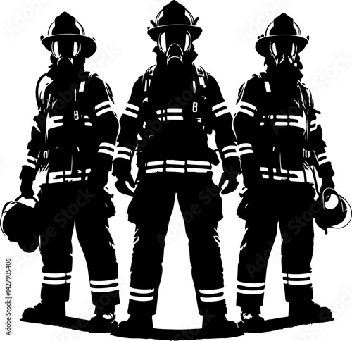set of firefighters silhouettes vector illustration