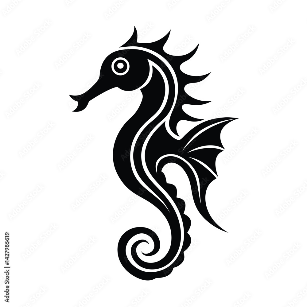 Obraz premium stunning seahorses tribal style scaly texture black vector for web and graphic design