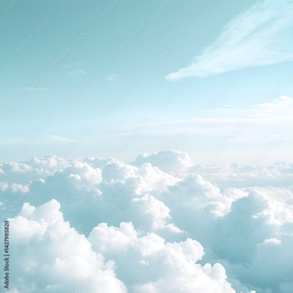 Fototapeta premium Aerial View of Soft White Clouds and Sky, Dreamy Pastel Cloudscape Background