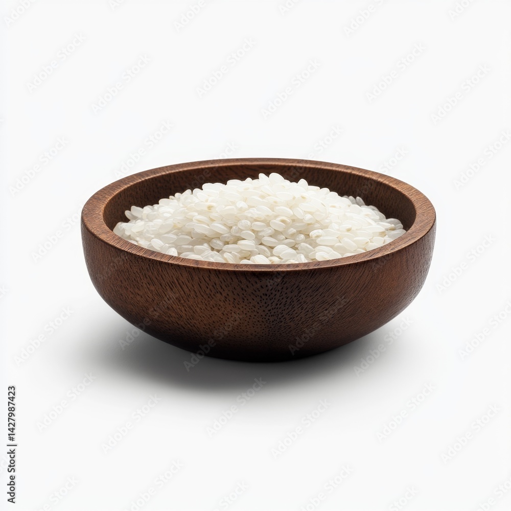 Uncooked white rice in a wooden bowl Uncooked white rice in a wooden bowl