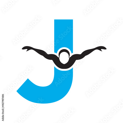 Swimming Logo combine with letter J vector template