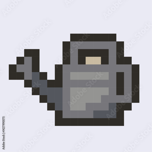 an illustration of watering can in pixel art cartoon style